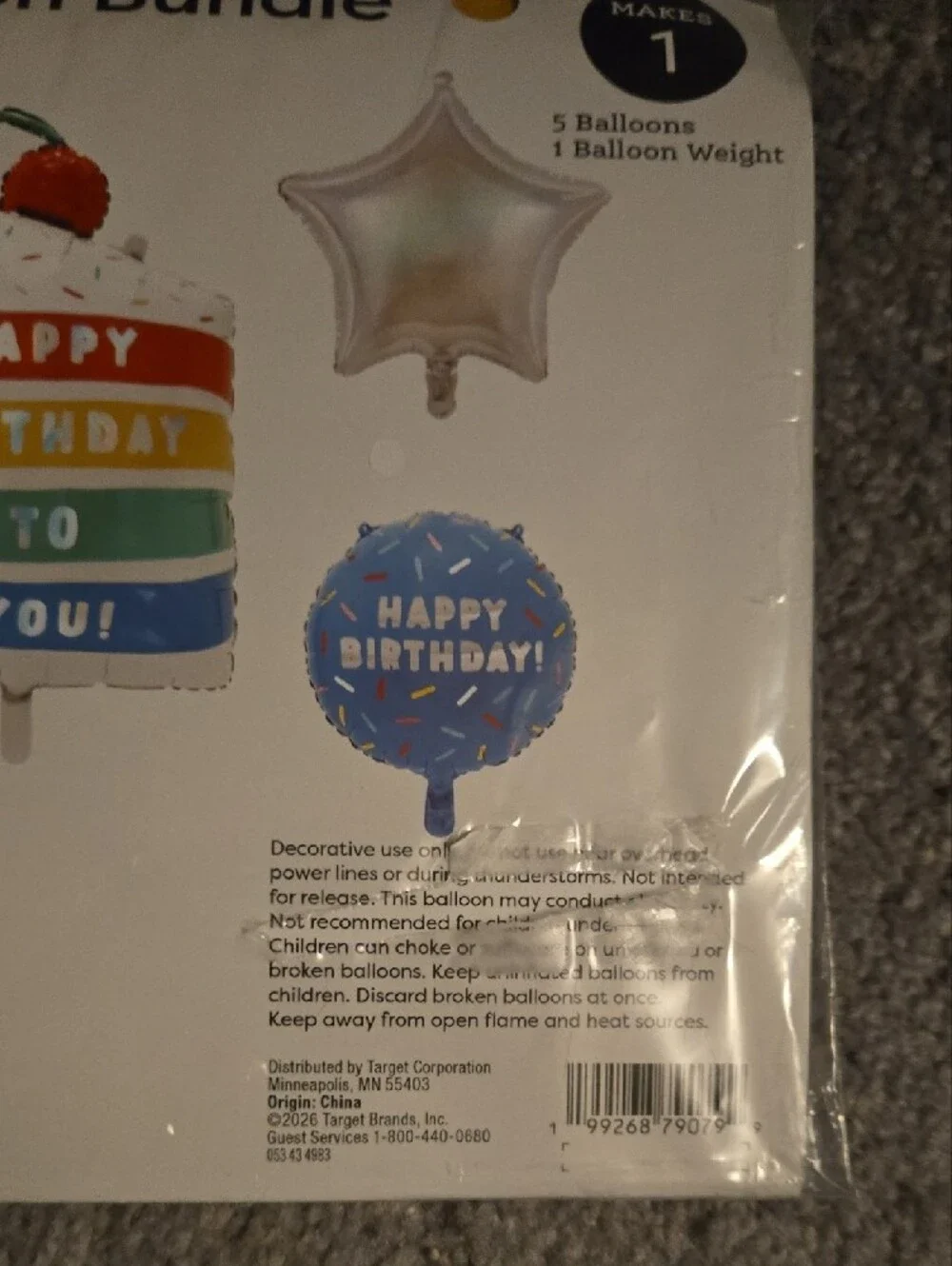 Happy Birthday Rainbow Cake Foil Balloon Set/ With Weight